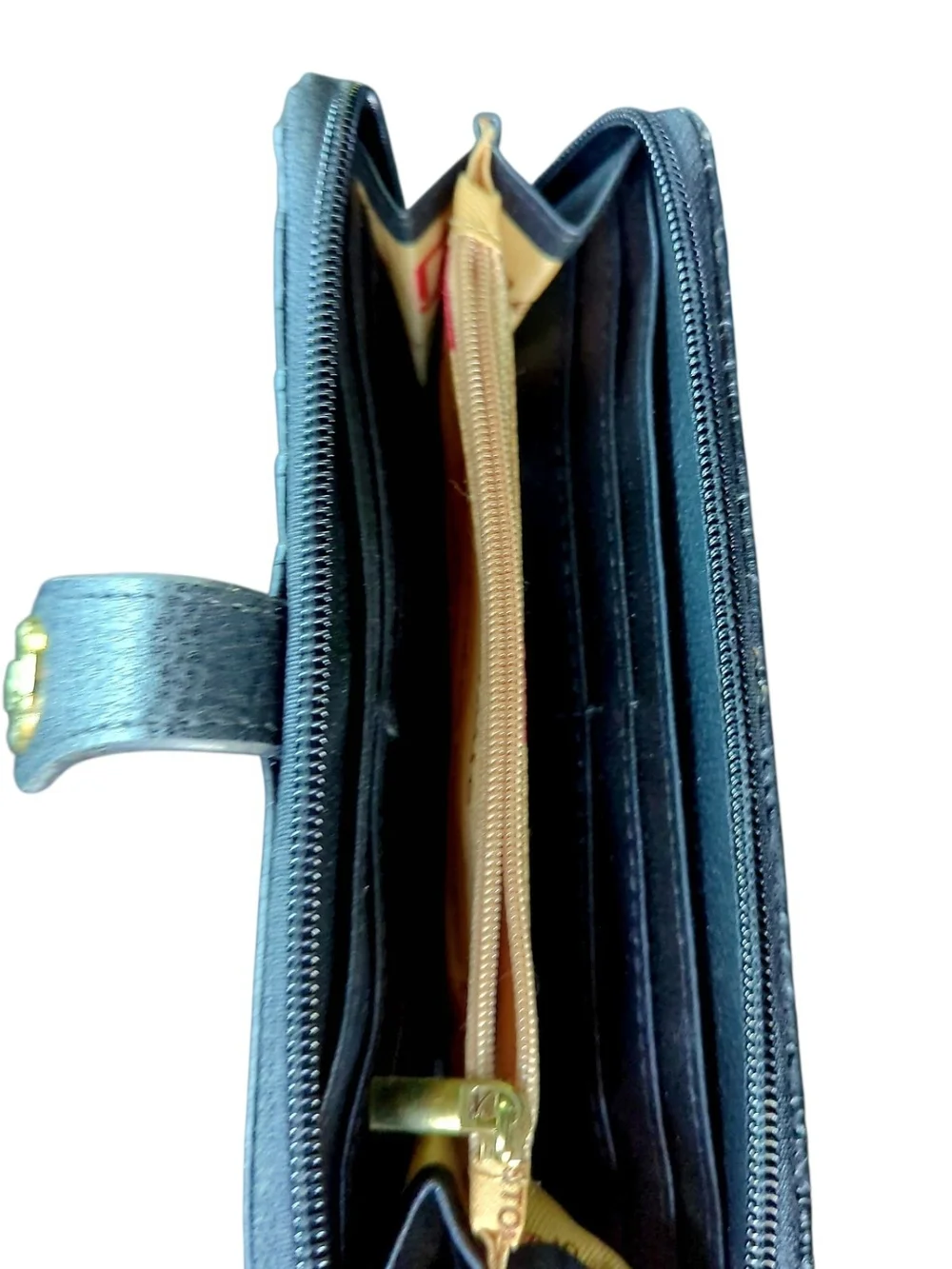 Stone Mountain Black Embossed Wristlet with Gold Accents